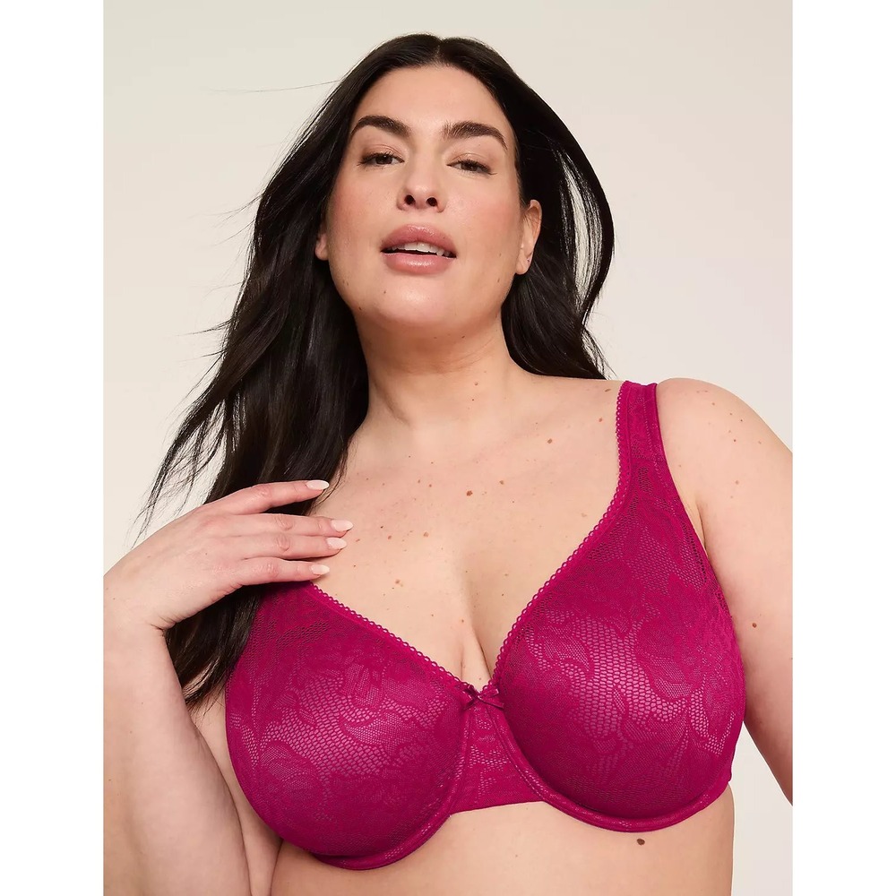 Cacique Unlined Full Coverage Bra Womens 40G Pink Lace Underwire Lingerie